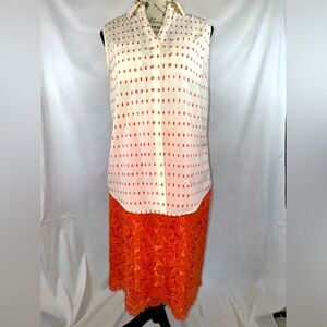 EUC: Talbots GORGEOUS Orange/Peach Sleeveless Blouse & Lace Skirt